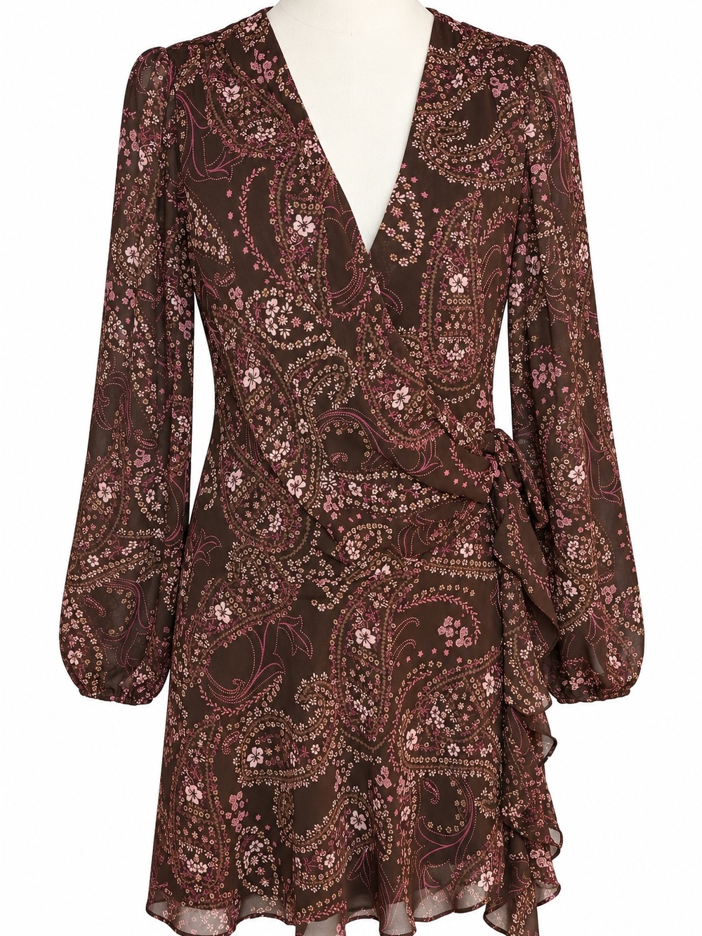 Abercrombie & Fitch NWT Paisley Floral Wrap Mini Dress L Brown